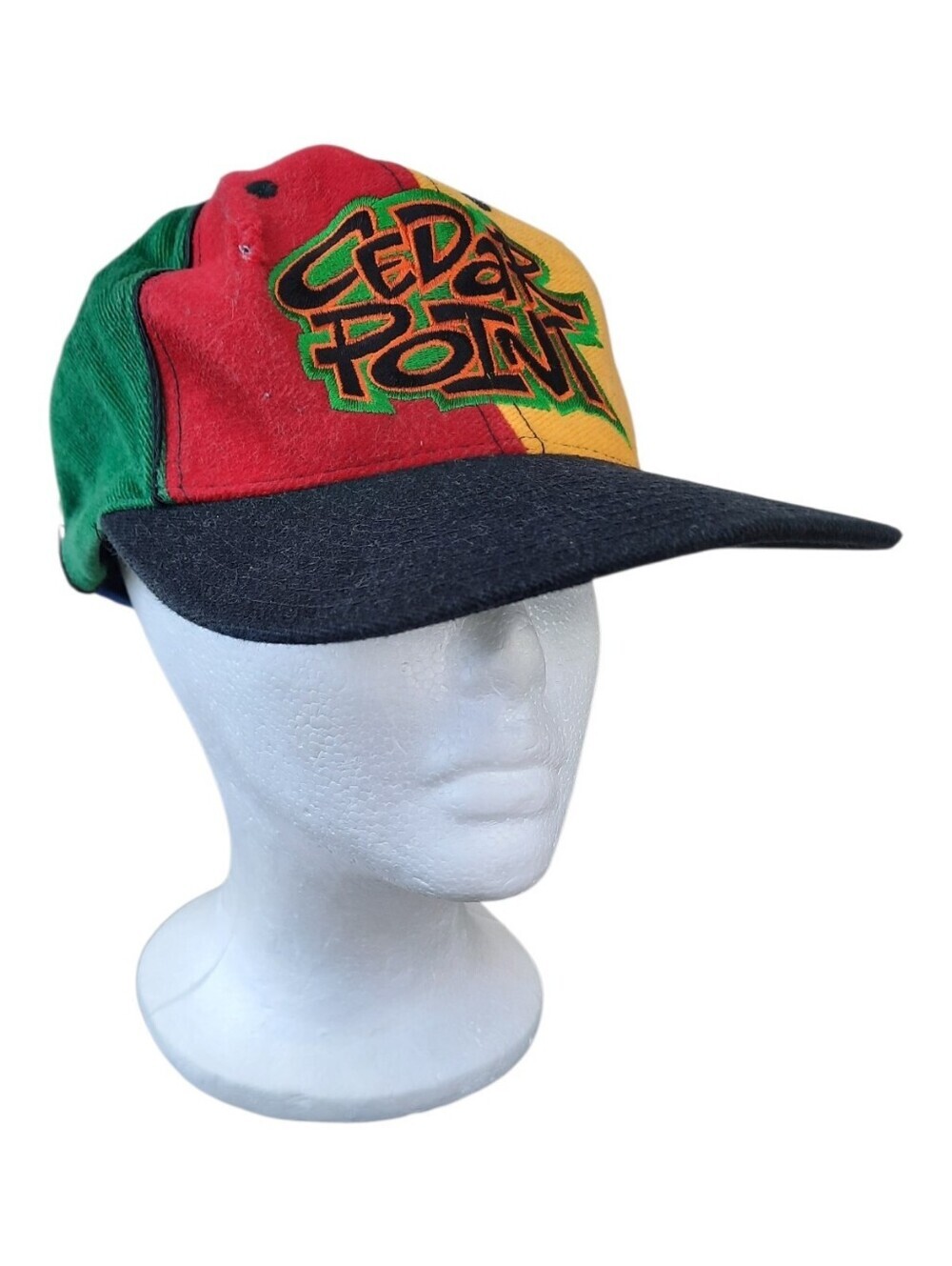 Vintage 90s Cedar Point Amusement Park Cotton Colorblock Hat Unisex OS *FLAWED*